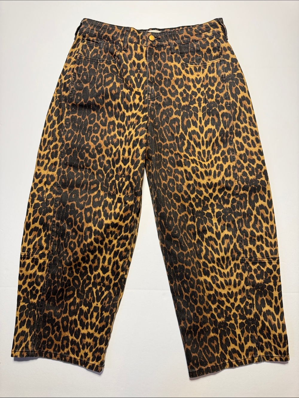 PILCRO Leopard‎ Print Barrel Wide Leg Jeans - Pants High Waist Animal Print 29